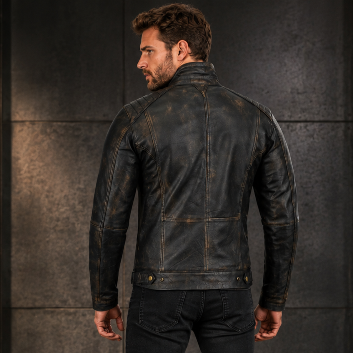 Vintage Grey Cafe Racer Leather Motorcycle Jacket