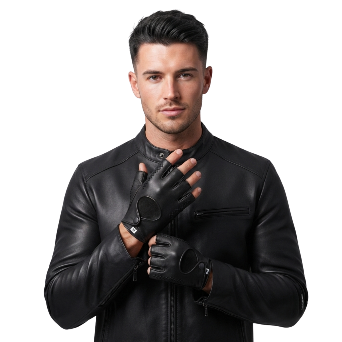 Fingerless Leather Gloves for Men in Nappa Leather