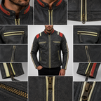 Striped Stonewash Grey Cowhide Motorcycle Jackets