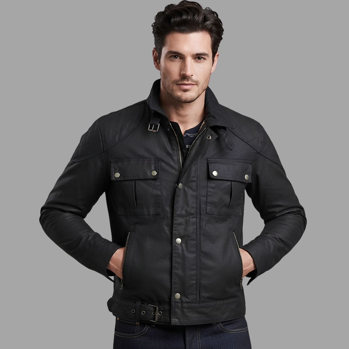 Wax Cotton Jackets for Men Vintage Motorcycle Biker Jacket