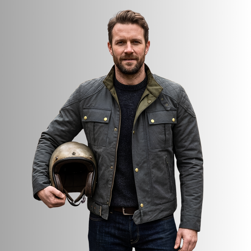 Wax Cotton Jackets for Men Vintage Motorcycle Biker Jacket