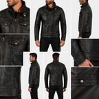 Vintage Grey Cafe Racer Leather Motorcycle Jacket