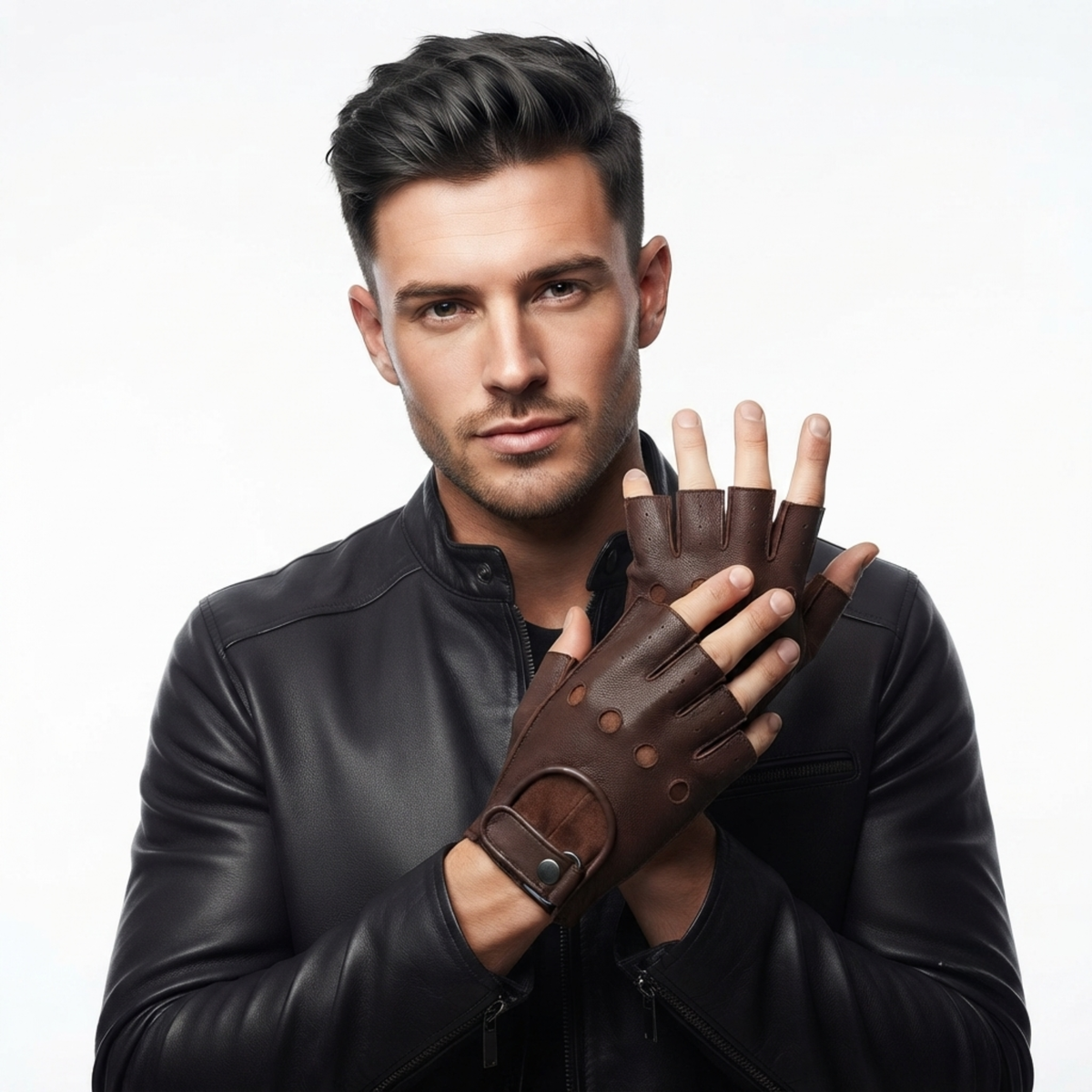 Fingerless Leather Gloves for Men in Nappa Leather