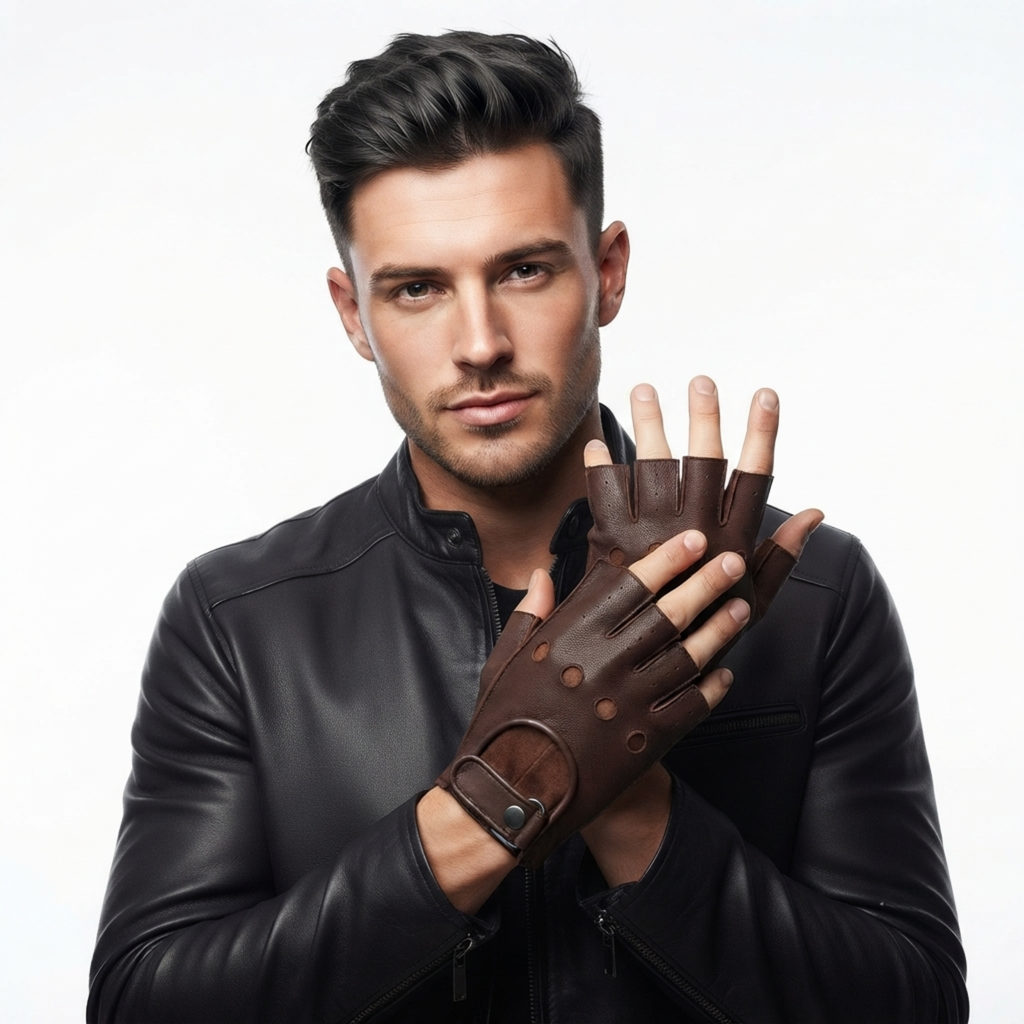 Fingerless Leather Gloves for Men in Nappa Leather