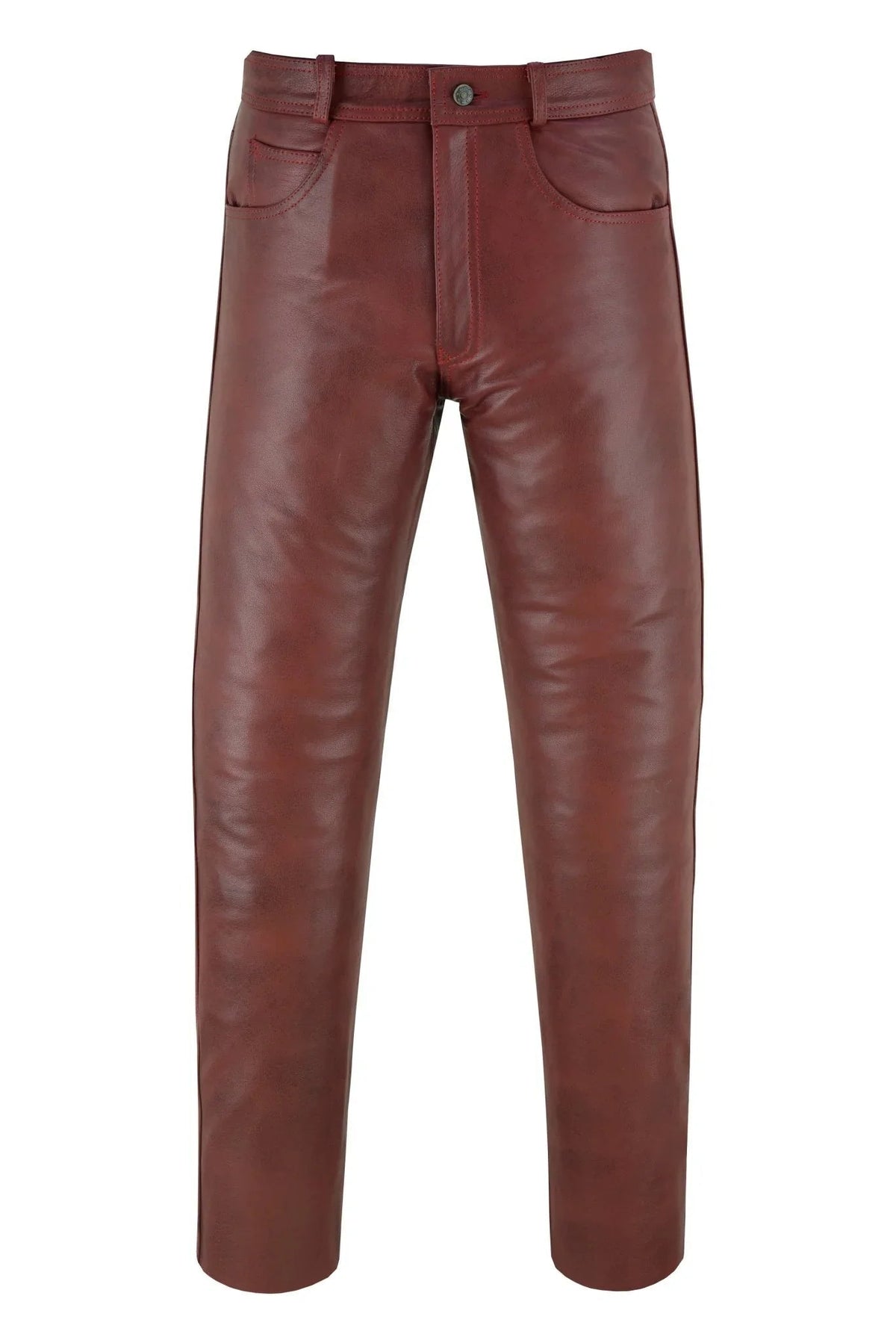 Biker Fitted Red Leather Pants for Men