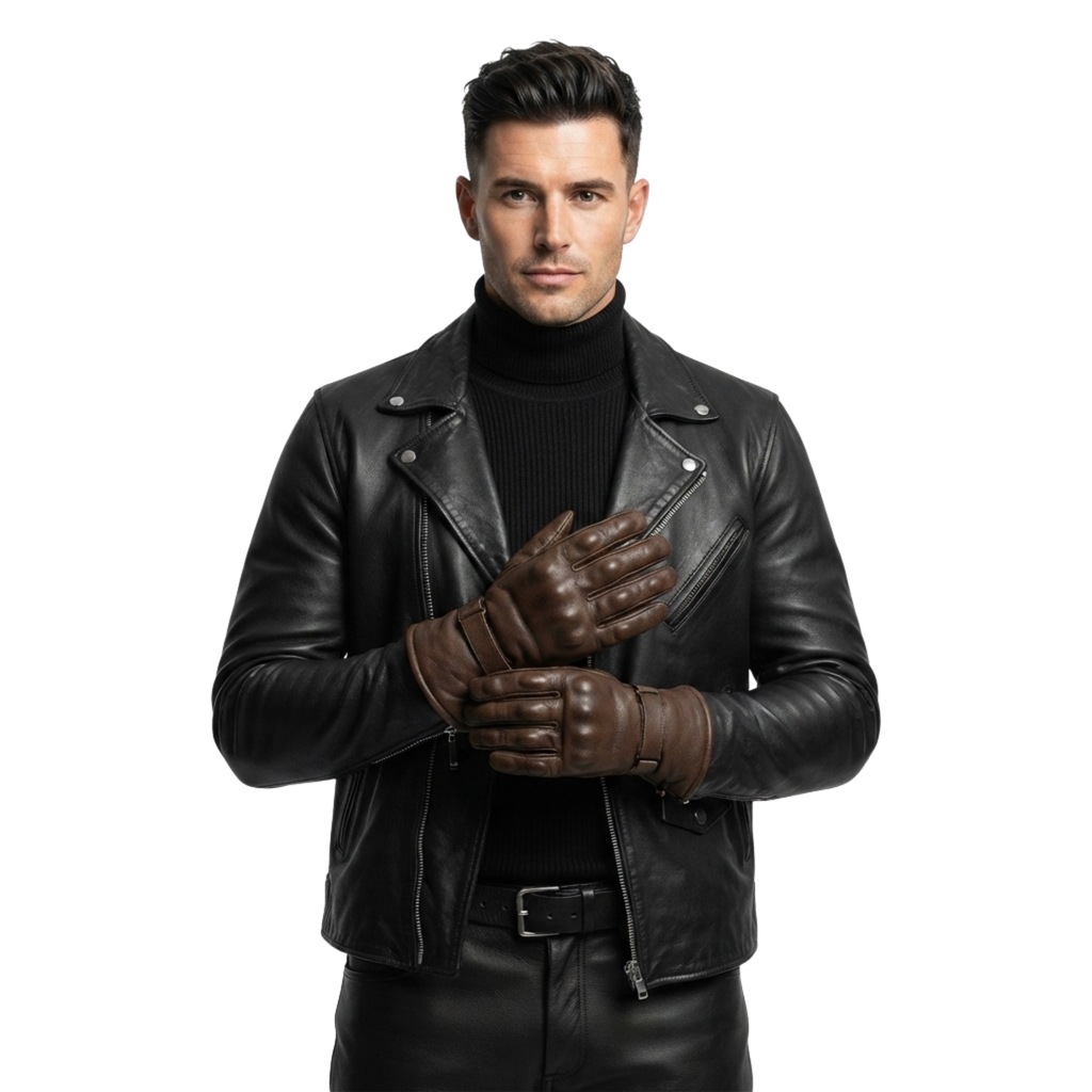 Biker Leather Gloves with Waterproof Thermal Protection
