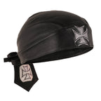 Leather Durag Iron Cross Headwrap Cap for Motorcycle Enthusiasts