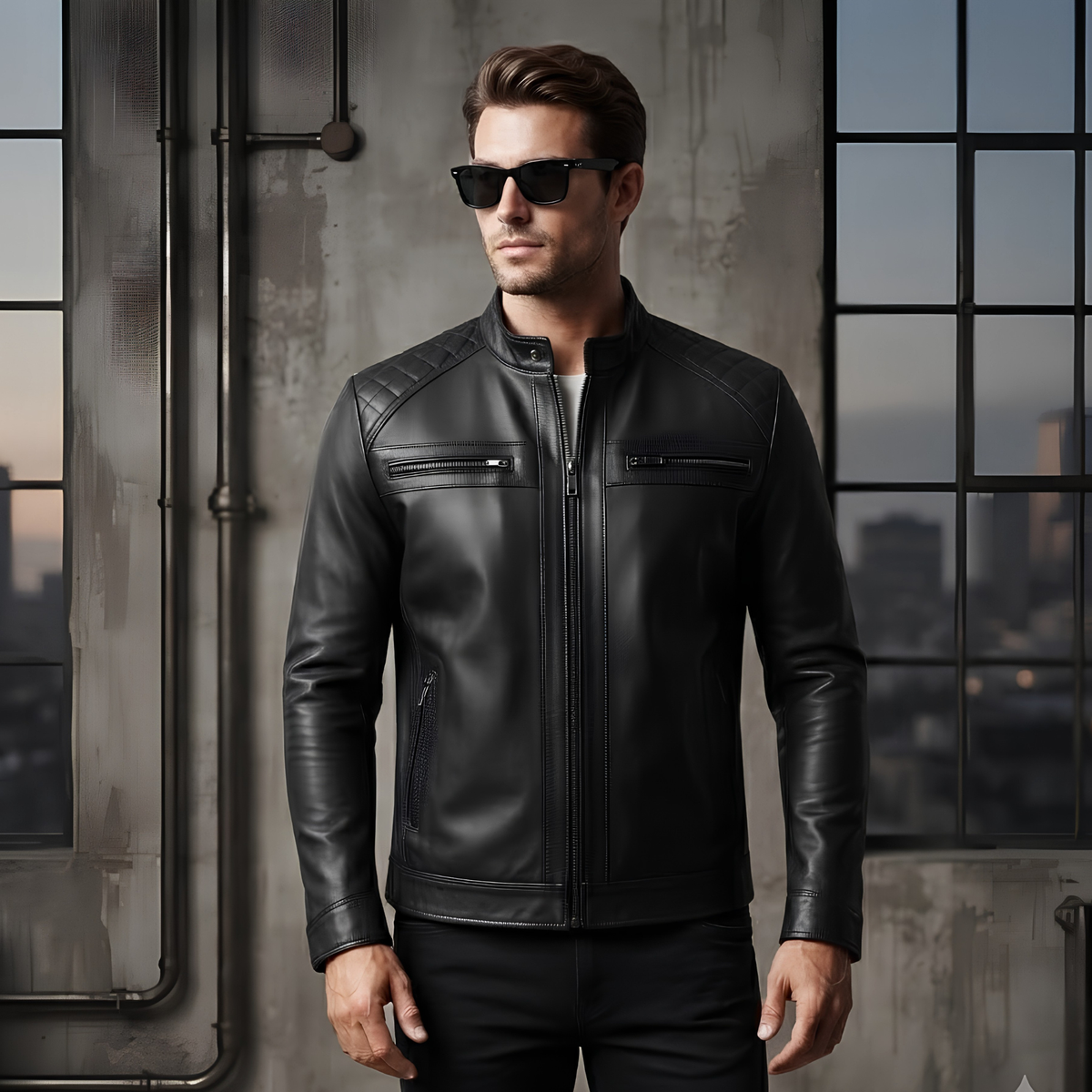 Men’s Leather Jackets with Quilted Racer Styling