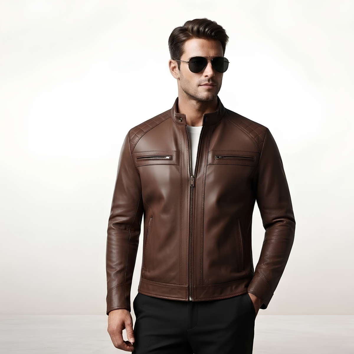 Men’s Leather Jackets with Quilted Racer Styling