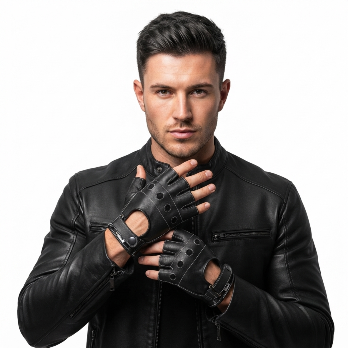 Fingerless Leather Gloves for Men in Nappa Leather