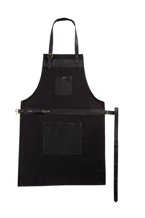 BBQ Apron with Leather Straps and Utility Pockets