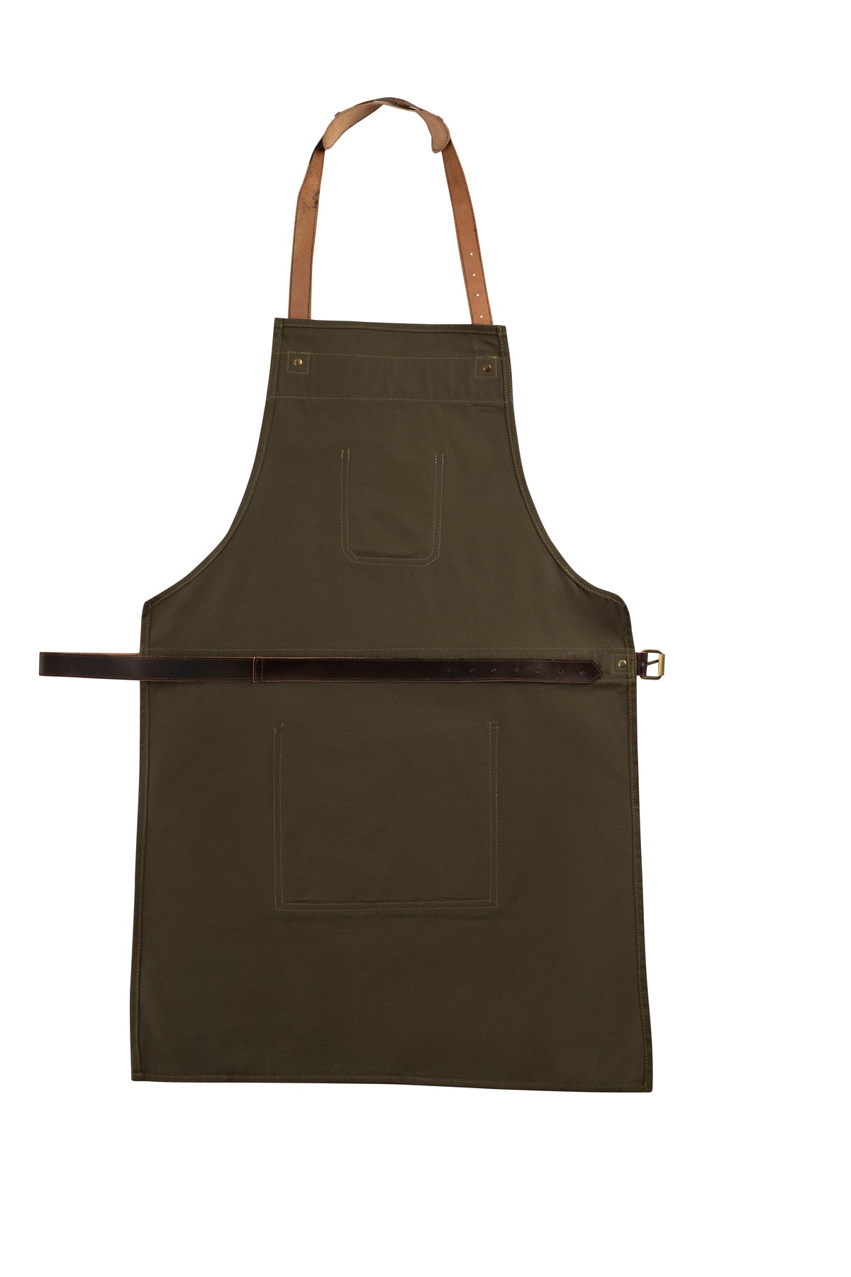 BBQ Apron with Leather Straps and Utility Pockets