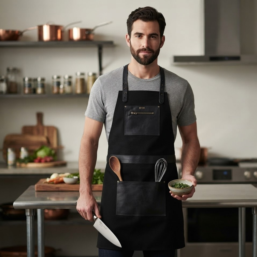 Chef Apron with Cross Back Straps and Utility Pockets