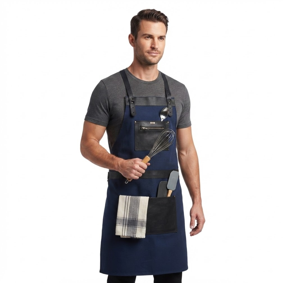 Chef Apron with Cross Back Straps and Utility Pockets