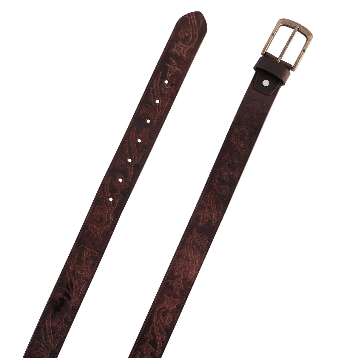 Real Leather Belt with Western Floral Embossed Design