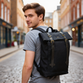 Canvas Backpack with Laptop Pocket, Buckle Closure and Six Pockets