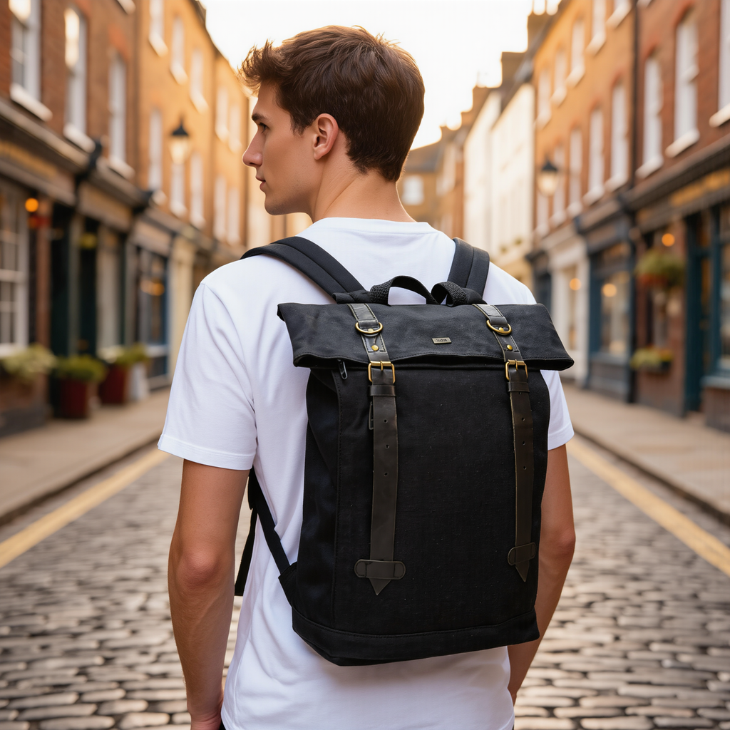 Canvas Backpack with Laptop Pocket, Buckle Closure and Six Pockets