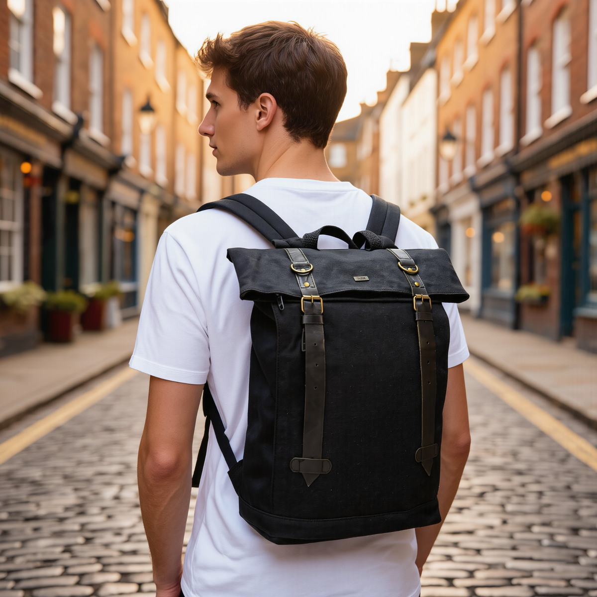 Canvas Backpack with Laptop Pocket, Buckle Closure and Six Pockets