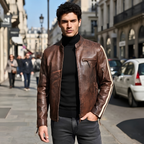 Genuine Leather Biker Jacket Men Vintage Cruiser Style