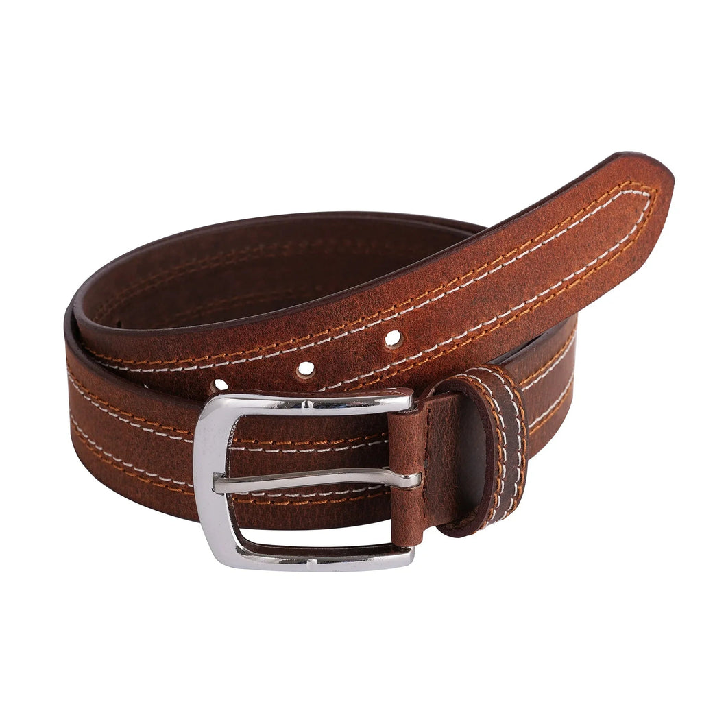 Mens Designer Belts with Durable Quad-Stitch Design on Premium Leather