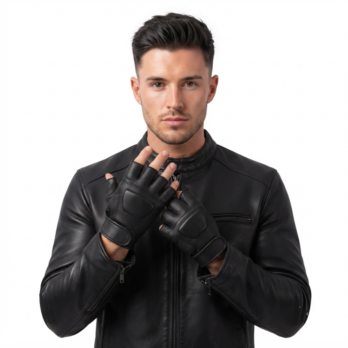Fingerless Leather Gloves for Men in Nappa Leather