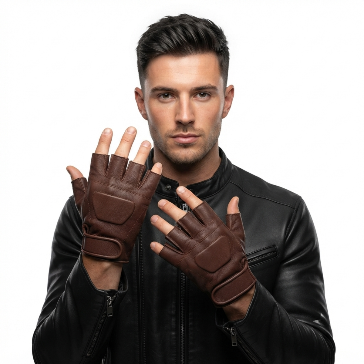Fingerless Leather Gloves for Men in Nappa Leather