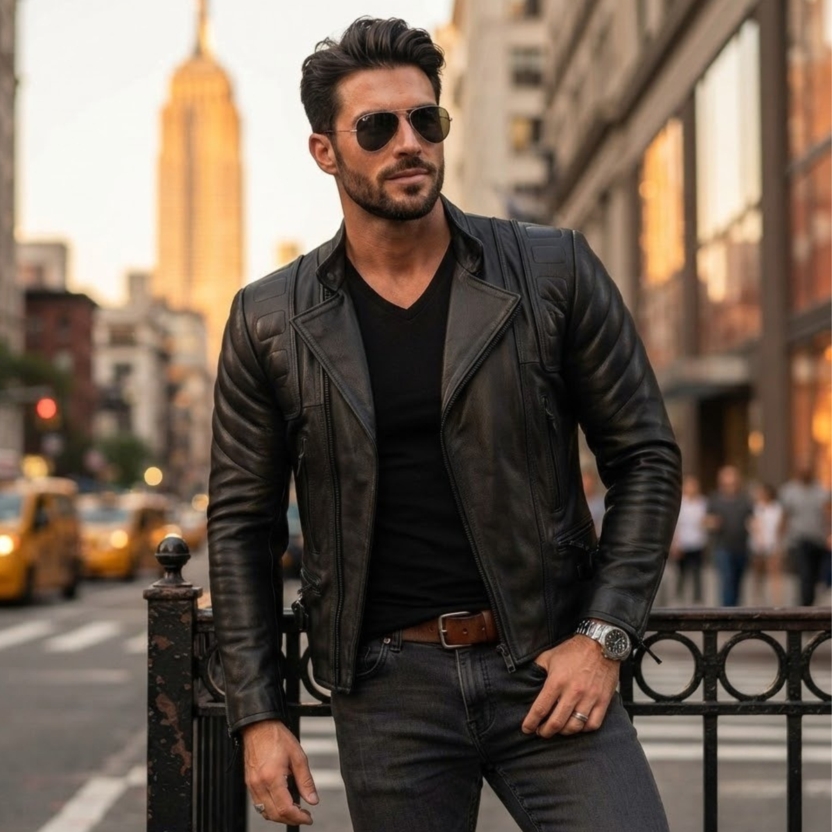 Moto Jacket Men’s Black Cowhide Limo Biker Design