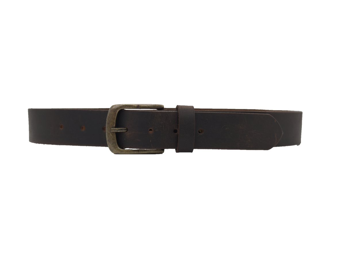 Male Leather Belt with Coordinated Brass Hardware