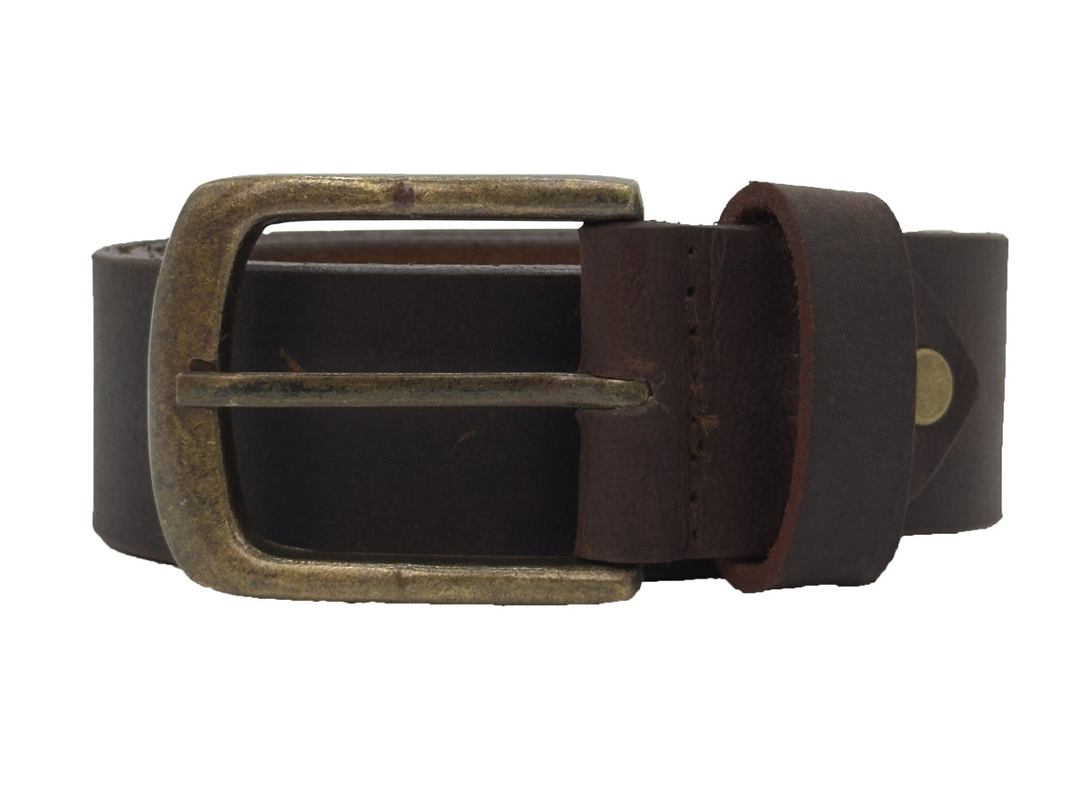 Male Leather Belt with Coordinated Brass Hardware