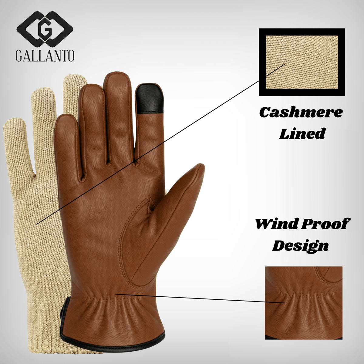 Leather Gloves Lined with Cashmere for Classic Everyday Style