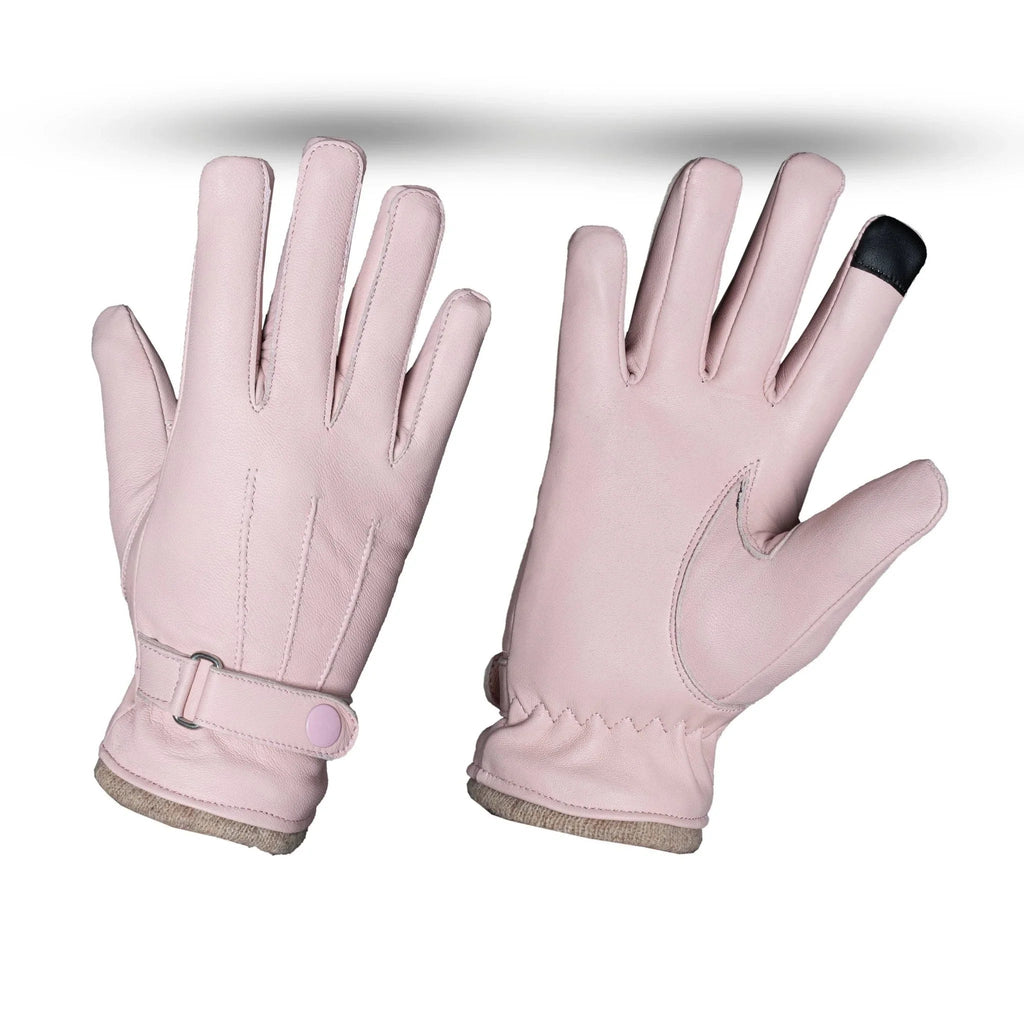 Leather Gloves for Women with Fleece Lining and Cashmere Cuffs