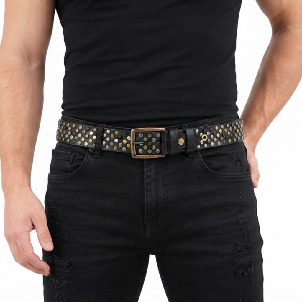 Luxury Belts for Men with a Multi-Rivet Studded Finish