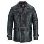 Men’s Leather Blazer with Double-Breasted Military Styling