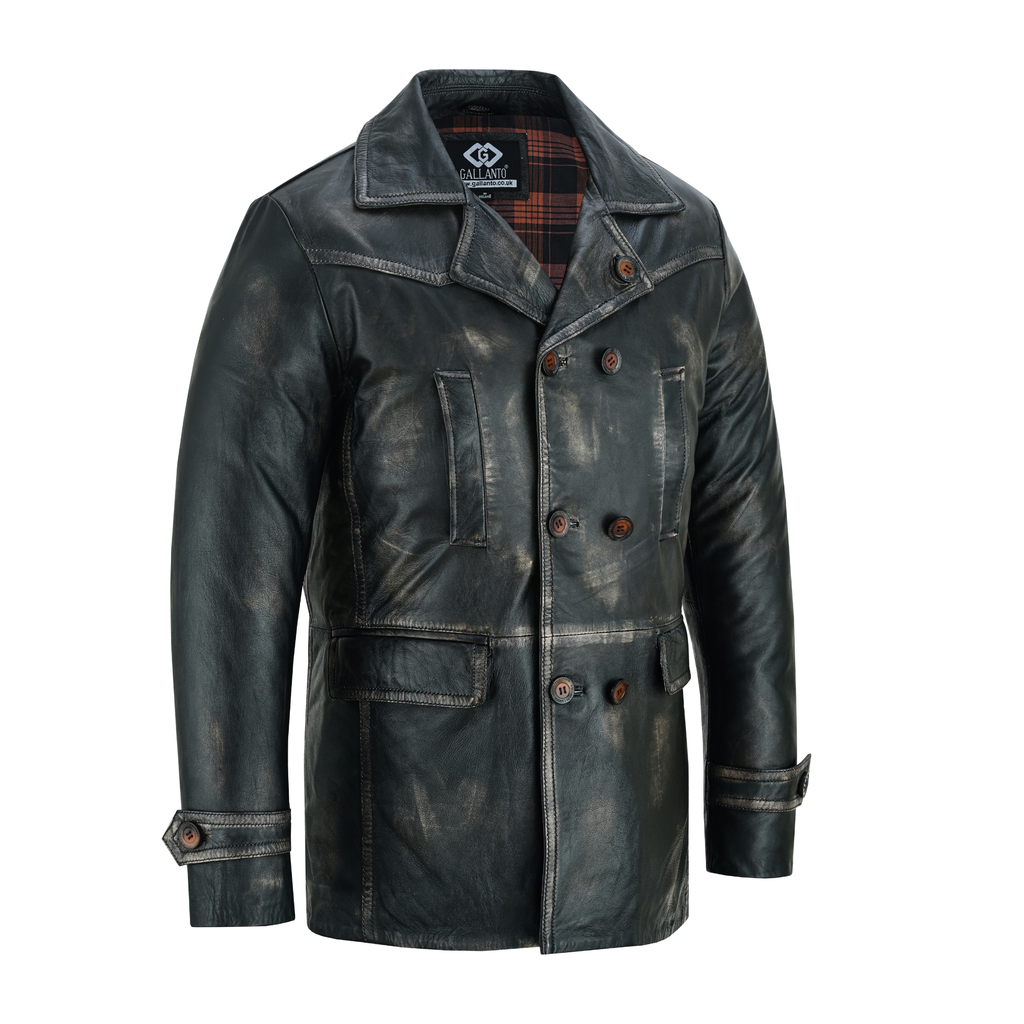 Men’s Leather Blazer with Double-Breasted Military Styling