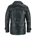 Men’s Leather Blazer with Double-Breasted Military Styling