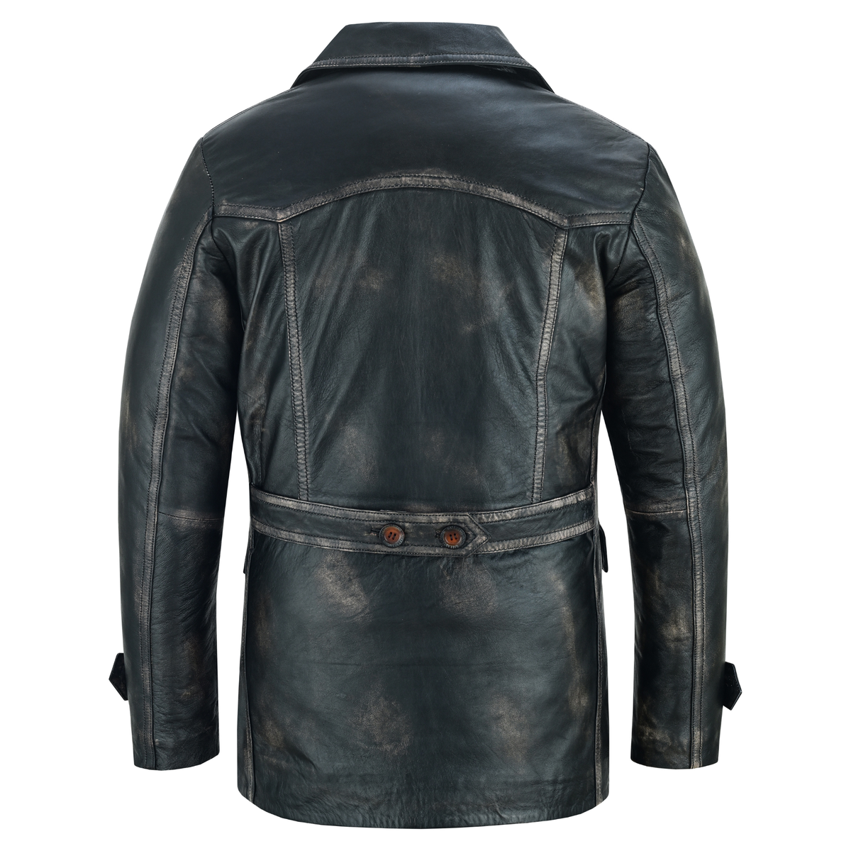 Men’s Leather Blazer with Double-Breasted Military Styling