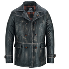 Men’s Leather Blazer with Double-Breasted Military Styling