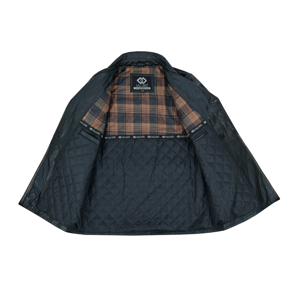 Men’s Leather Blazer with Double-Breasted Military Styling