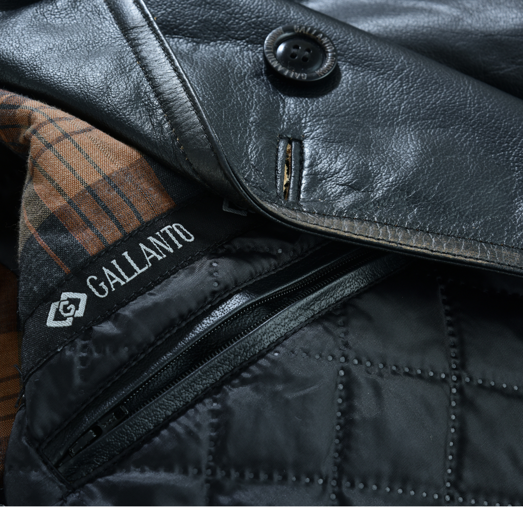 Men’s Leather Blazer with Double-Breasted Military Styling
