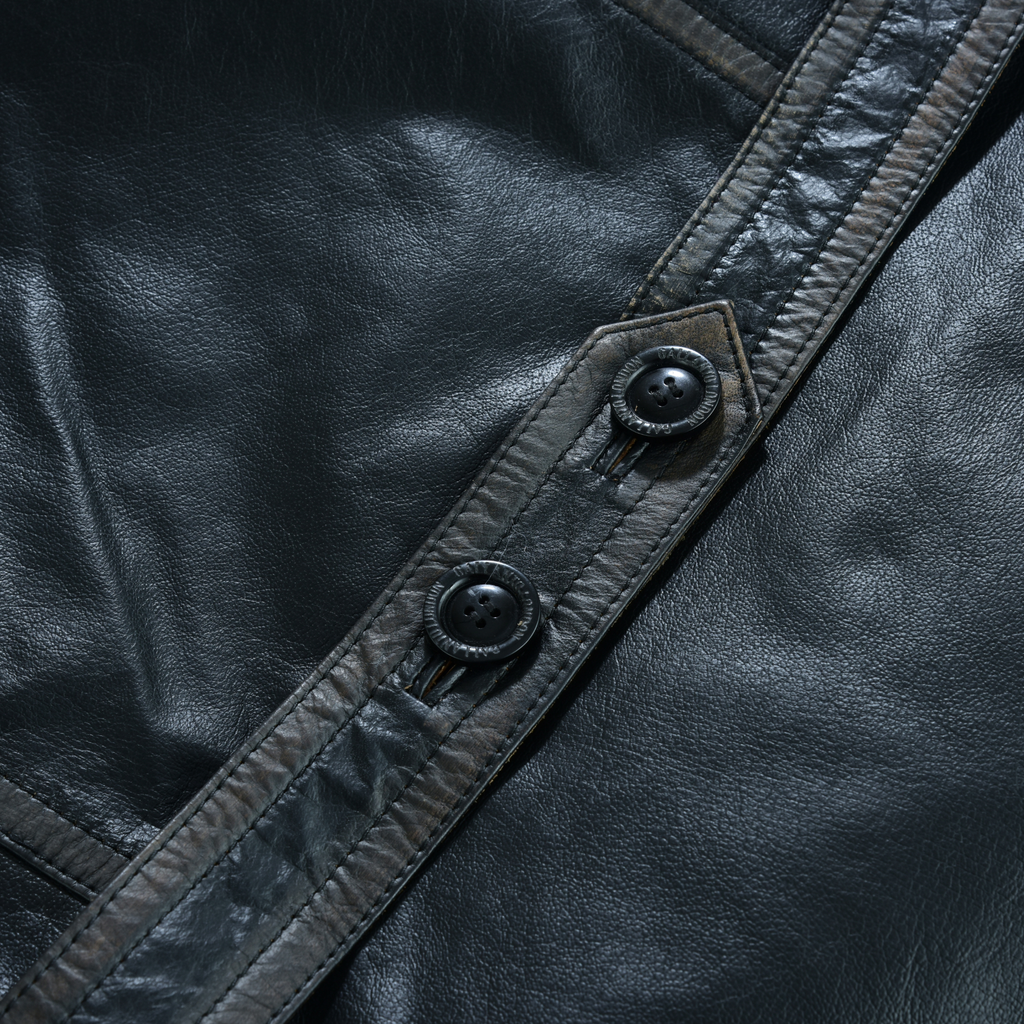 Men’s Leather Blazer with Double-Breasted Military Styling