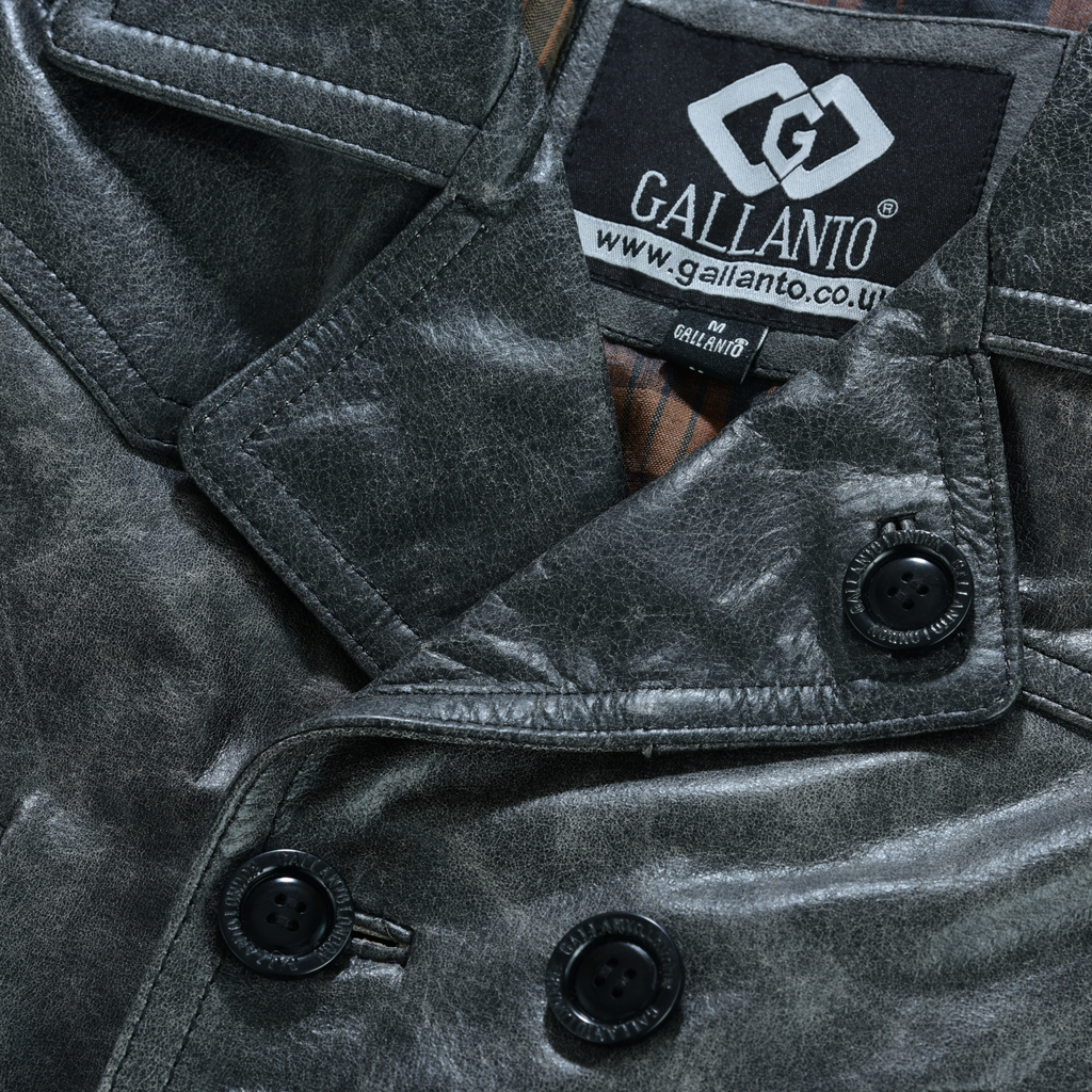 Men’s Leather Blazer with Double-Breasted Military Styling