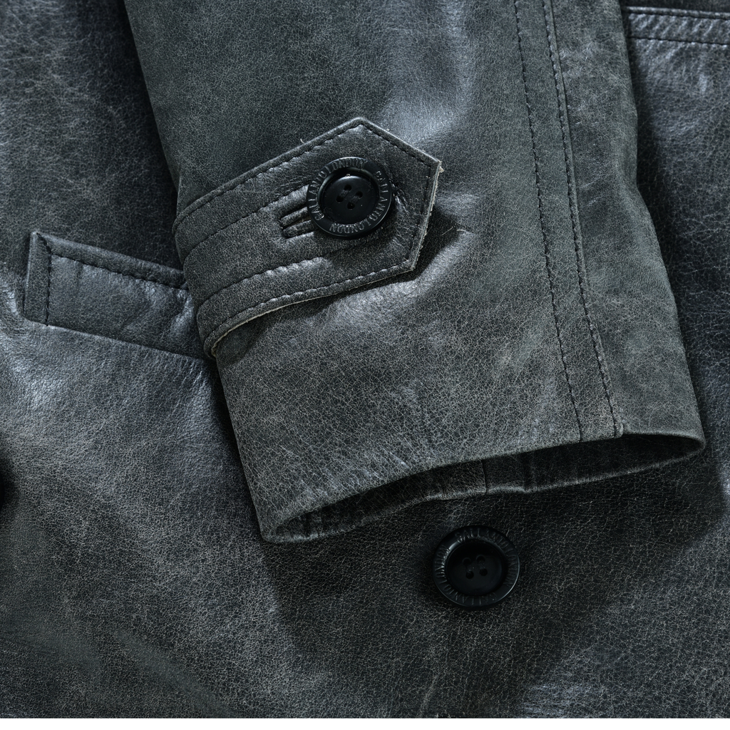 Men’s Leather Blazer with Double-Breasted Military Styling