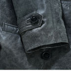 Men’s Leather Blazer with Double-Breasted Military Styling