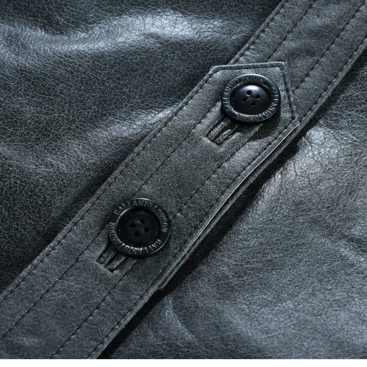 Men’s Leather Blazer with Double-Breasted Military Styling