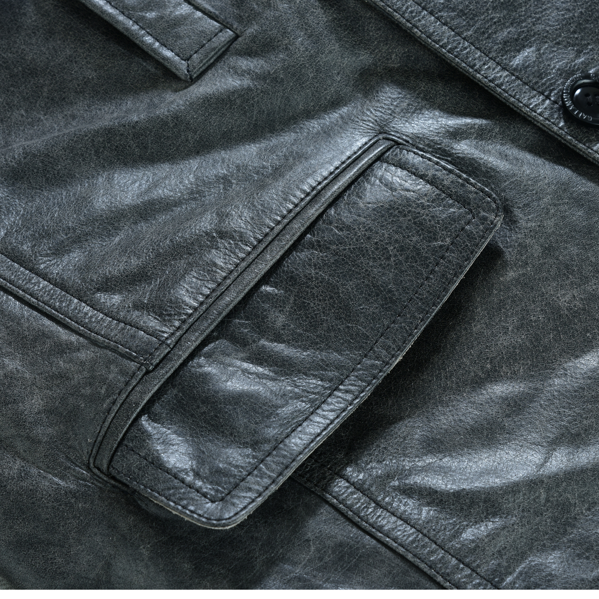 Men’s Leather Blazer with Double-Breasted Military Styling