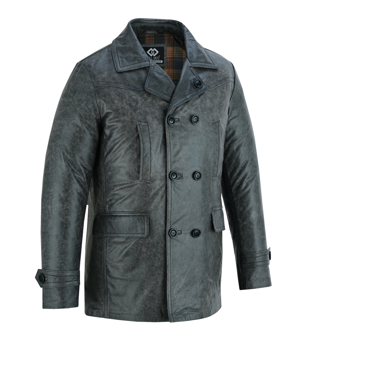 Men’s Leather Blazer with Double-Breasted Military Styling