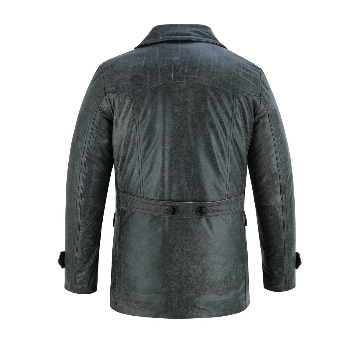Men’s Leather Blazer with Double-Breasted Military Styling