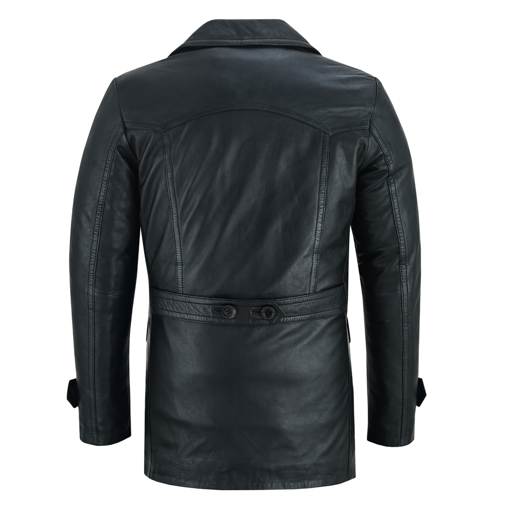 Men’s Leather Blazer with Double-Breasted Military Styling