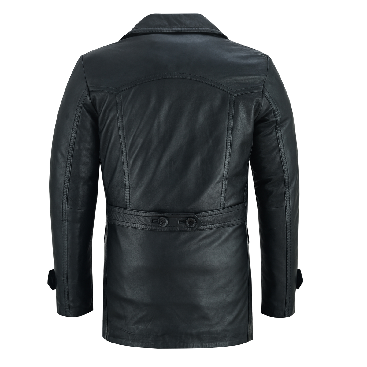 Men’s Leather Blazer with Double-Breasted Military Styling