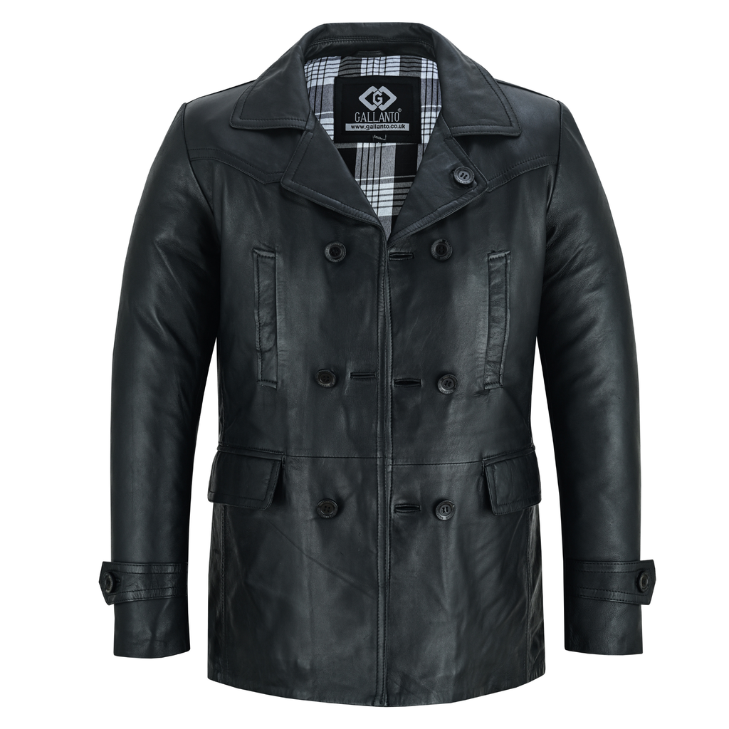 Men’s Leather Blazer with Double-Breasted Military Styling